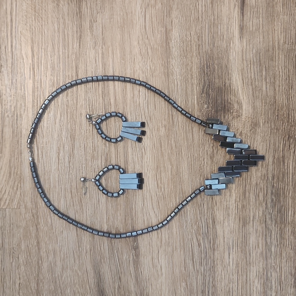 Metallic Hematite Necklace and Earrings